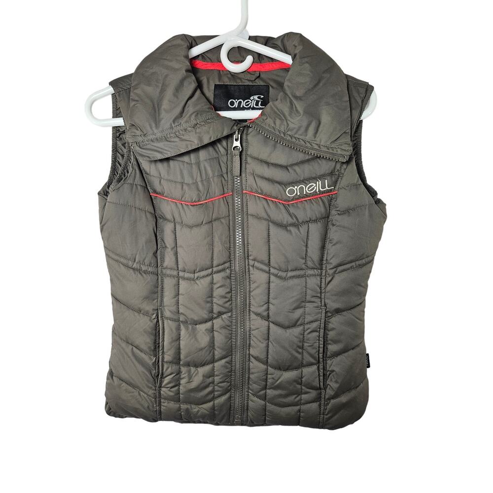 O'Neill Women's Quilted‎ Vest Jacket Size Small Brown Red Embellishment
